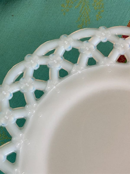Set of 7 Milk glass Flower and Lace edge plates