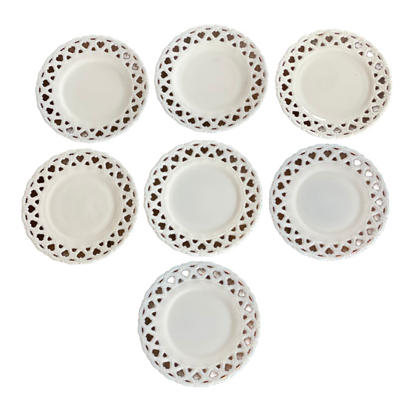 Set of 7 Milk glass Flower and Lace edge plates