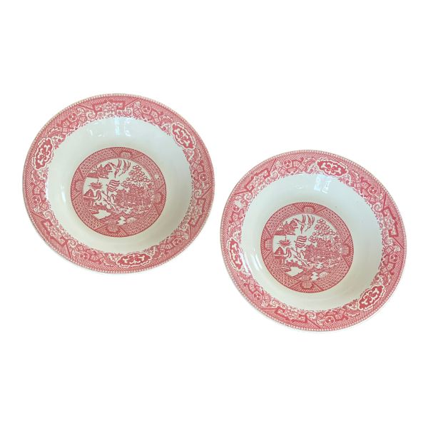 Pair Pink and White Willow Ware Royal China bowls