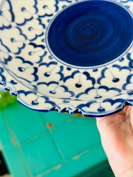 Vintage Footed Dish, Chinoiserie, Blue and White