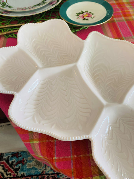 Vintage Milk Glass  Divided Serving Dish - shell or light pink,  Jeanette Milk Glass