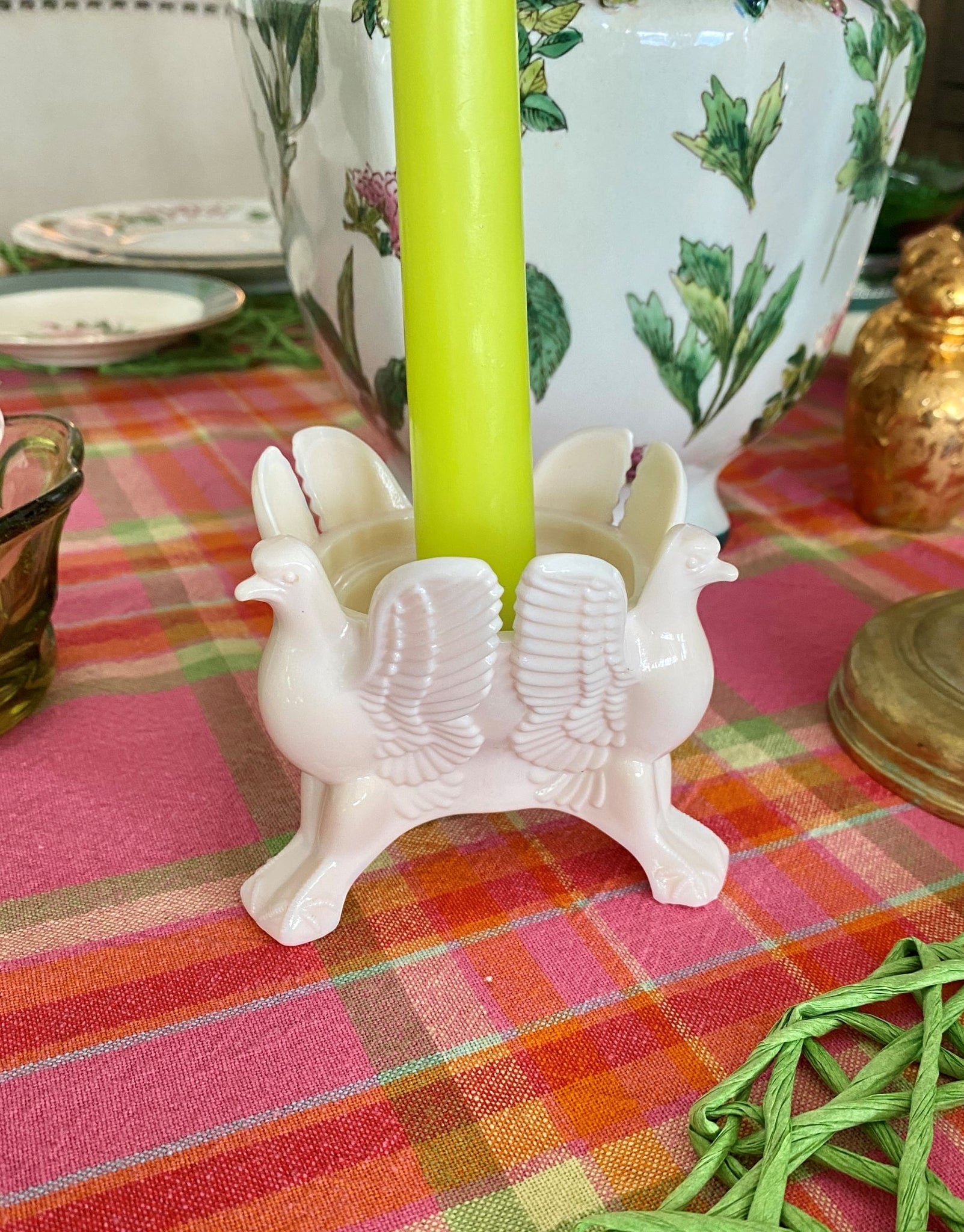 Jeanette Milkglass Eagle Candle Holder - shell, pink colored