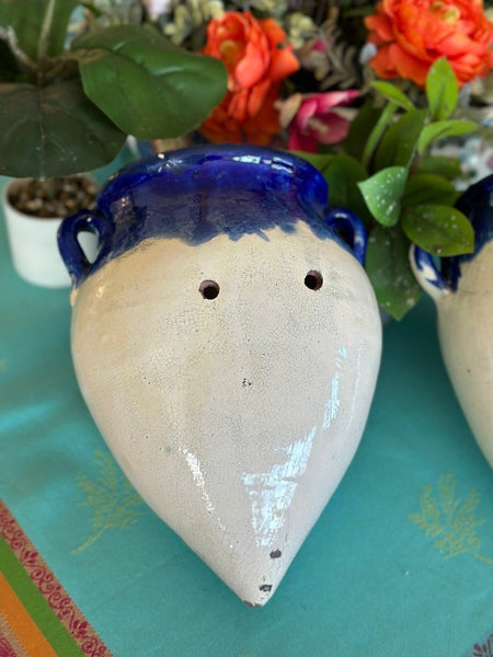 Ceramic Hanging Wall Pot Blue and White, 2 available, Each Sold separately