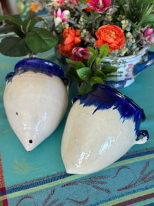 Ceramic Hanging Wall Pot Blue and White, 2 available, Each Sold separately