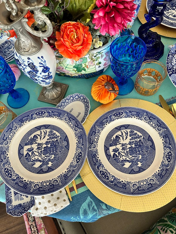 Blue Willow Dinner Plates, Ironstone - Pair