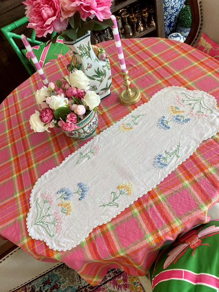 Table Linen Hand Stitched, cross stitch Hydrangeas