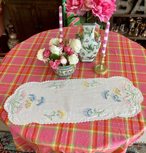Table Linen Hand Stitched, cross stitch Hydrangeas