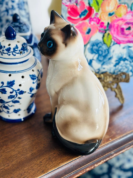 Siamese Cat Figurine with Glass Eyes - Enesco, Japan