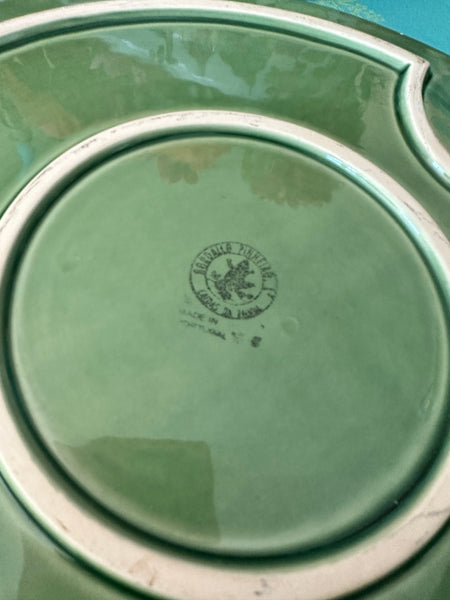Vintage Platter, Green Basketweave and Holly Pattern, Bordallo Pinheiro