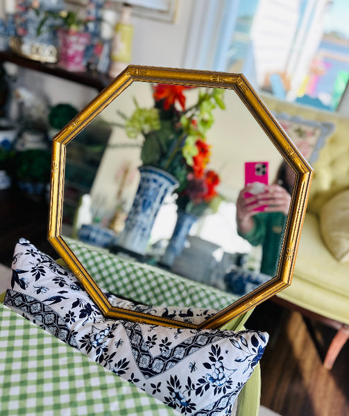 Vintage Mirror, Bamboo Gold Frame, Hexagon