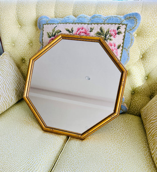 Vintage Mirror, Bamboo Gold Frame, Hexagon
