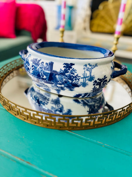 Vintage Footbath, Chinoiserie, Blue and White