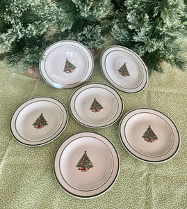 Vintage Stoneware Christmas Dessert Plates, Set of 6