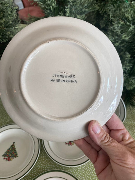 Vintage Stoneware Christmas Dessert Plates, Set of 6