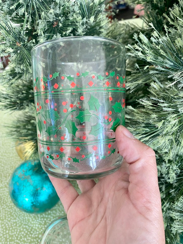 Set of 6 Christmas Vintage Holly & Berry Drinking Glasses Glass