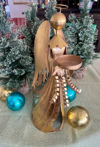 Vintage Gold Metal Angel Candle Holder