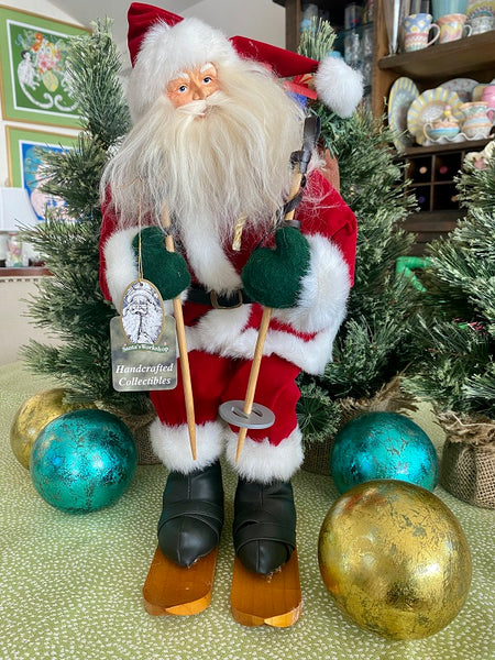 Vintage Skiing Santa, Stuffed Christmas Decor