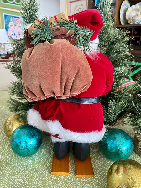 Vintage Skiing Santa, Stuffed Christmas Decor