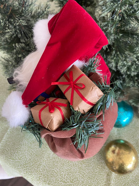 Vintage Skiing Santa, Stuffed Christmas Decor
