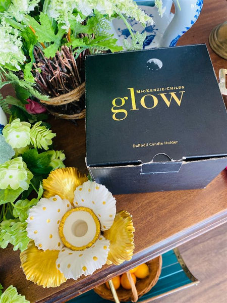Mackenzie Childs Daffodil Candle Holder Glow collection in original box