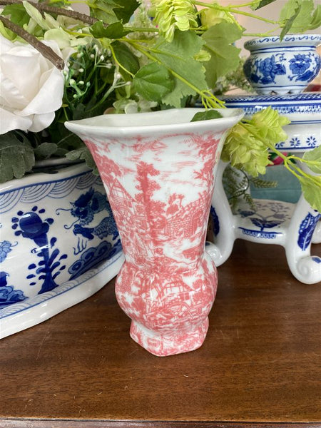 Vintage Pink and White Scenic Vase