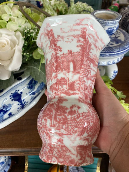 Vintage Pink and White Scenic Vase