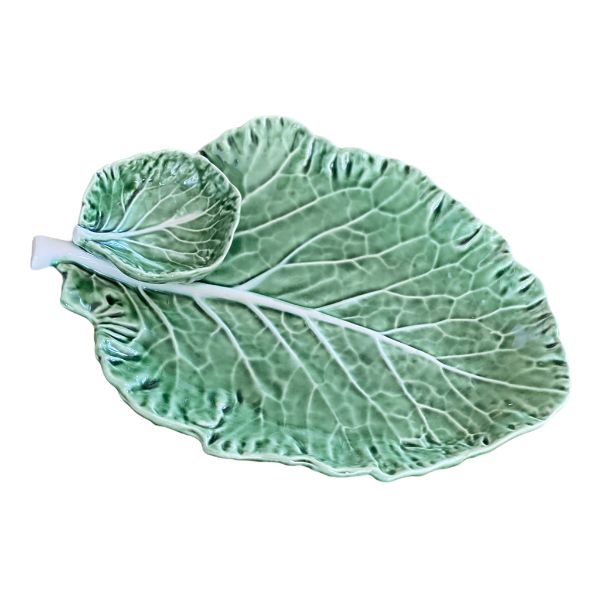 Vintage Bordallo Pinheiro cabbage plate with dip bowl