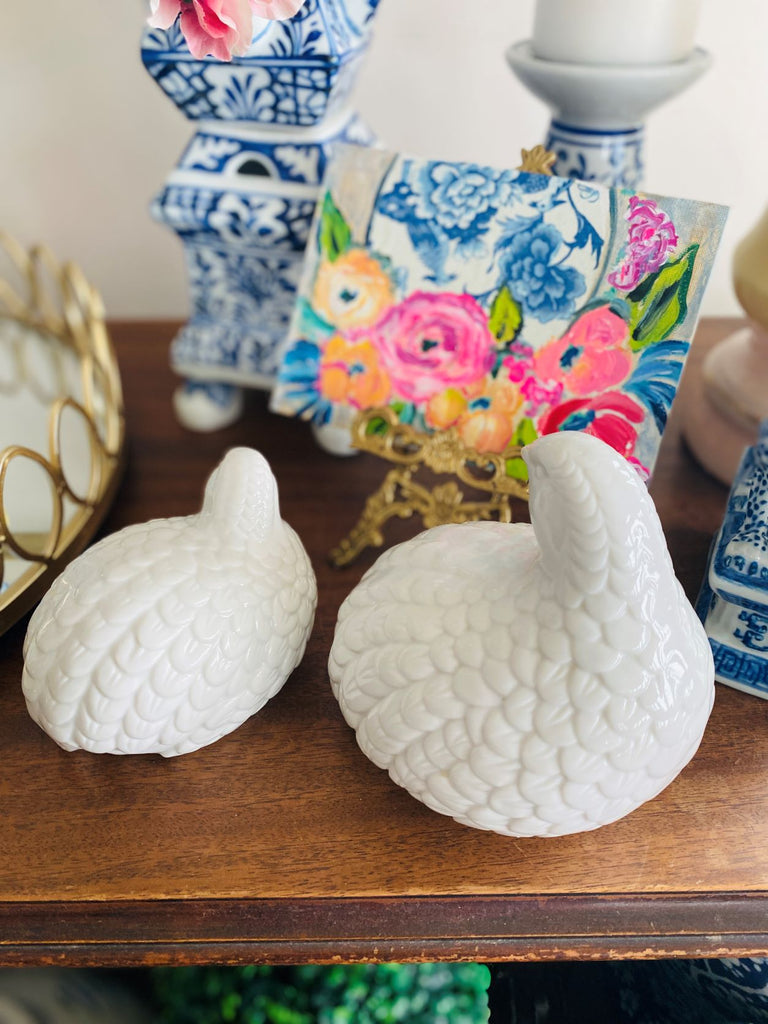 Porcelain Quail Figurines Blanc de Chin The House of Hanbury