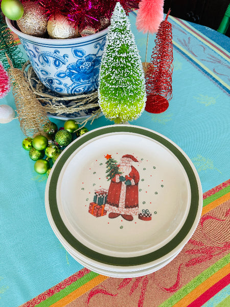 Vintage Christmas Dinner Plates, Stoneware, Set of 8