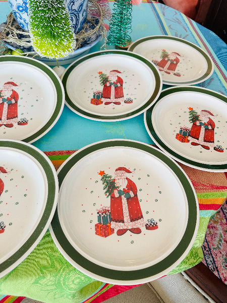 Vintage Christmas Dinner Plates, Stoneware, Set of 8