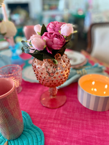 Vintage Vase Rose Bowl, pink Hobnail Glass , Duncan Miller