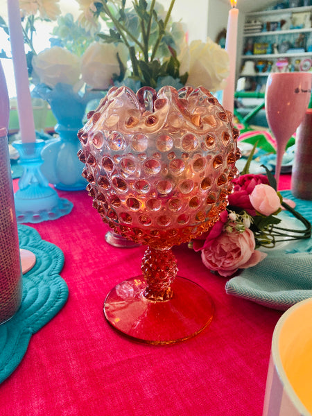 Vintage Vase Rose Bowl, pink Hobnail Glass , Duncan Miller