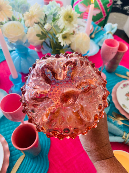 Vintage Vase Rose Bowl, pink Hobnail Glass , Duncan Miller