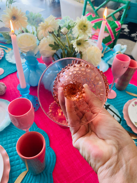Vintage Vase Rose Bowl, pink Hobnail Glass , Duncan Miller