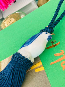 Vintage Tassel, Blue and White Ceramic Bird