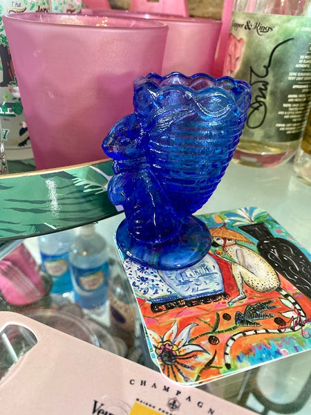 Vintage Toothpick Holder - Blue glass, Bunny shape