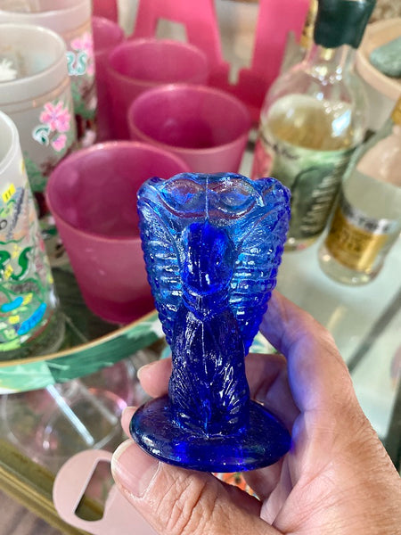Vintage Toothpick Holder - Blue glass, Bunny shape