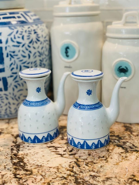 Vintage Blue and White Porcelain Cruet Set