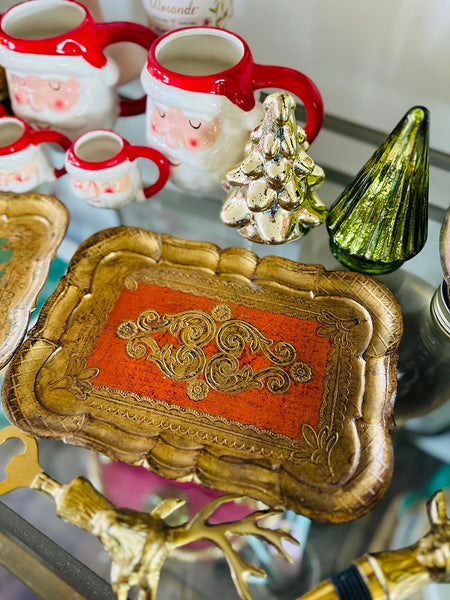 Vintage Florentine Vanity Tray - 2 Available, Orange and Green, EACH SOLD SEPARATELY