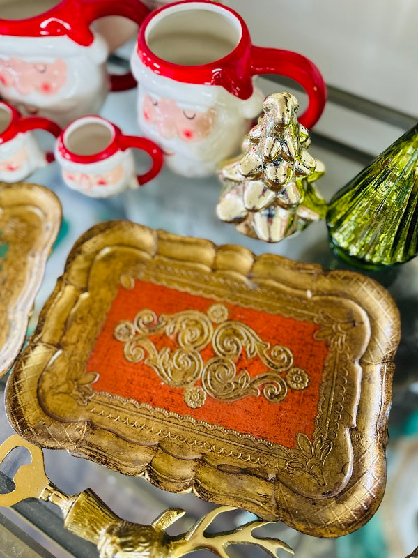 Vintage Florentine Vanity Tray - 2 Available, Orange and Green, EACH SOLD SEPARATELY