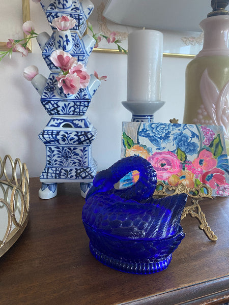 Swan Candy Dish, Imperial Glass Heisey, Cobalt Blue