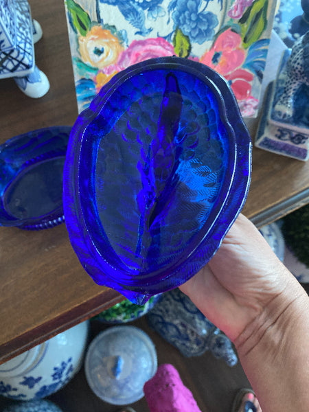 Swan Candy Dish, Imperial Glass Heisey, Cobalt Blue