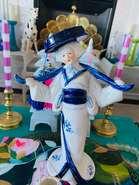 Vintage Geisha Figurine with Water Buckets and Yoke