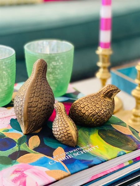 Mid Century Vintage Set of 3 Vintage Brass Quail