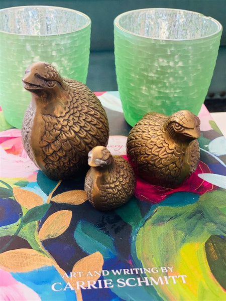 Mid Century Vintage Set of 3 Vintage Brass Quail