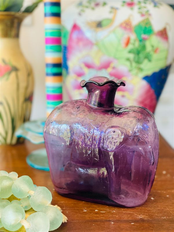Vintage Purple (Amethyst) Glass Elephant Bottle/Vase