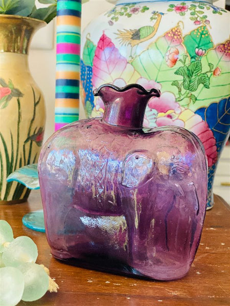 Vintage Purple (Amethyst) Glass Elephant Bottle/Vase