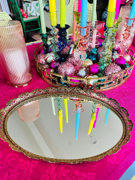 Vintage Mirrored Tray,  Oval Vanity Dresser Mirror