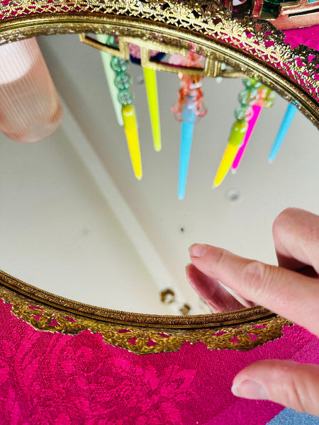 Vintage Mirrored Tray,  Oval Vanity Dresser Mirror