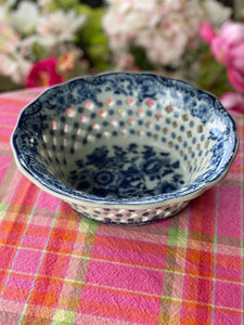 Vintage Blue and White Floral Lattice Bowl